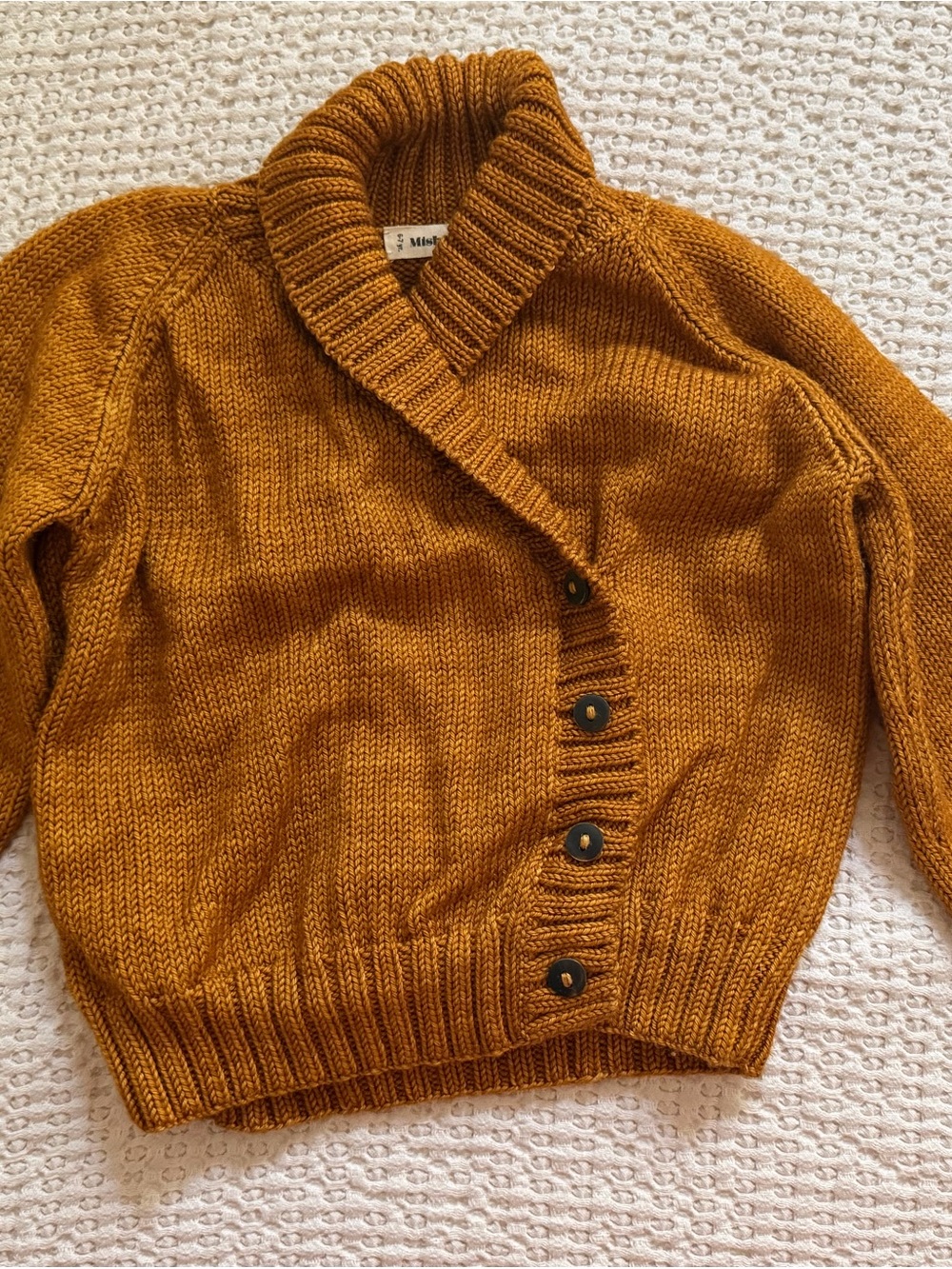Misha And Puff Shawl-Collar Button Cardigan — Mustard